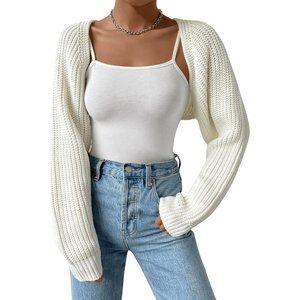 Women's Long Sleeve Open Front Knitted Crop Cardigan Sweater Shrug